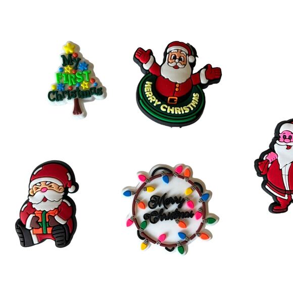 NEW Christmas SHOE CHARMS 8pc for Croc Shoes Zippers Santa Sleigh Snowman Tree - Picture 2 of 6